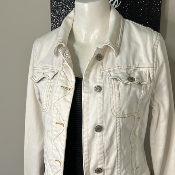 Free People Kiel Wash Off White Denim Jacket Pockets Front Zip Sz S - Picture 5 of 12